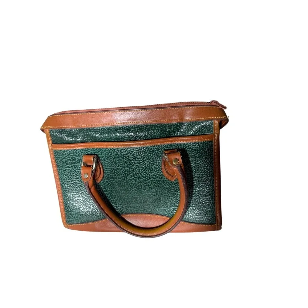 Dooney & Bourke Vintage All Weather Leather Satchel Bag Green British Tan Top Zi